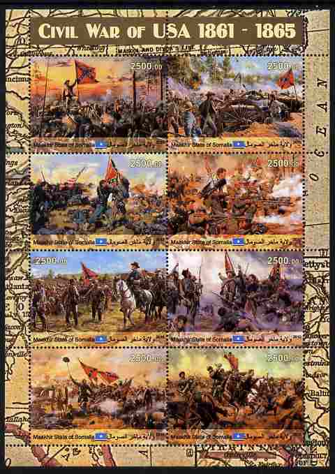 Maakhir State of Somalia 2010 The American Civil War perf sheetlet containing 8 values unmounted mint , stamps on americana, stamps on battles, stamps on flags, stamps on horses, stamps on militaria