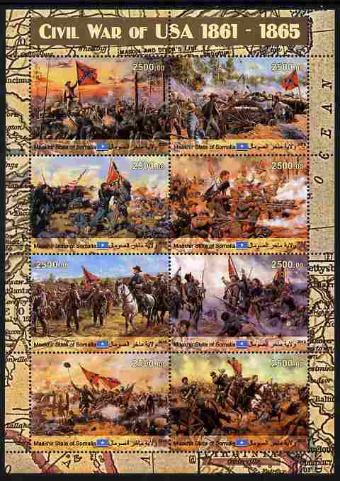 Maakhir State of Somalia 2010 The American Civil War perf sheetlet containing 8 values unmounted mint , stamps on , stamps on  stamps on americana, stamps on  stamps on battles, stamps on  stamps on flags, stamps on  stamps on horses, stamps on  stamps on militaria