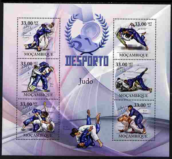 Mozambique 2010 Sport - Judo large perf sheetlet containing 6 values unmounted mint, Scott #2002, stamps on , stamps on  stamps on sport, stamps on  stamps on martial arts, stamps on  stamps on judo