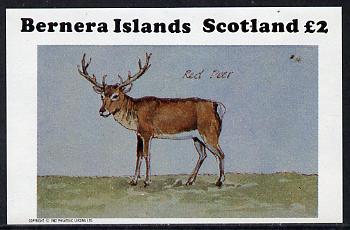 Bernera 1982 Red Deer imperf deluxe sheet (£2 value) unmounted mint, stamps on animals    deer
