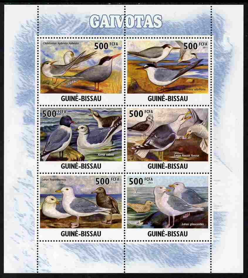 Guinea - Bissau 2011 Seagulls perf sheetlet containing 6 values unmounted mint Michel 5246-50, stamps on birds, stamps on gulls
