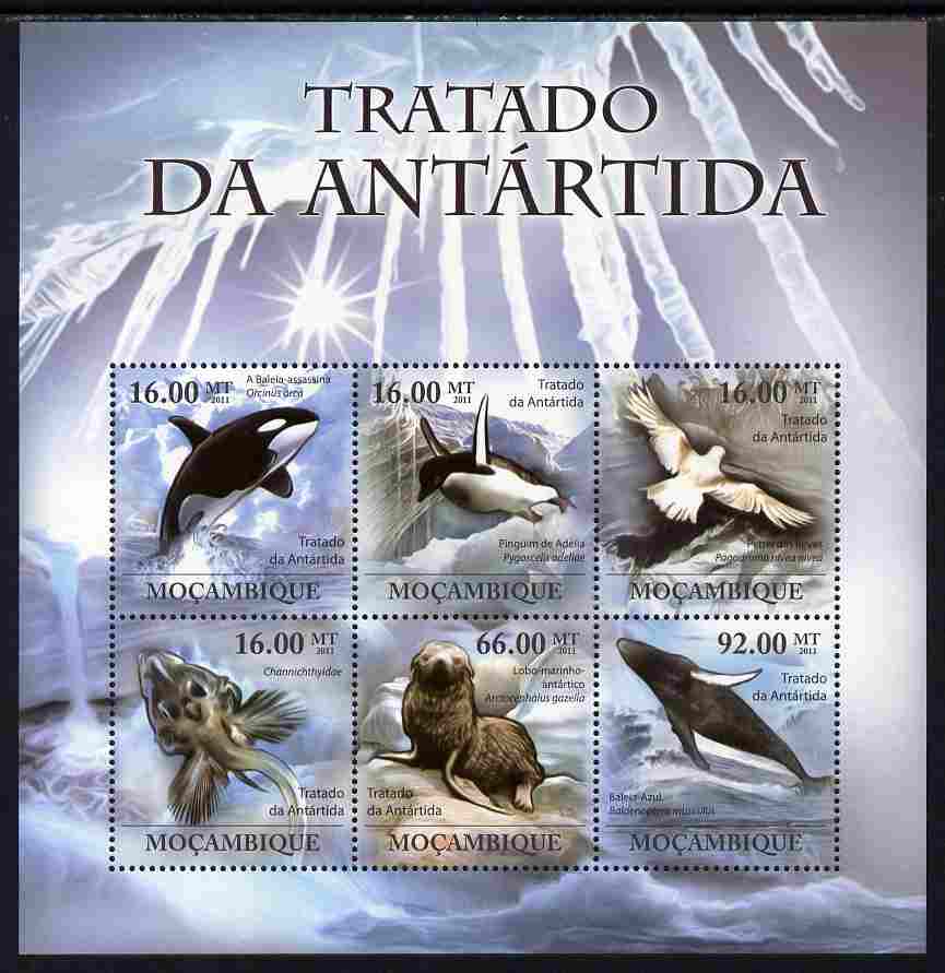 Mozambique 2011 Antarctic Treaty perf sheetlet containing 6 values unmounted mint Michel 4591-96, stamps on polar, stamps on birds, stamps on whales, stamps on fish, stamps on seals, stamps on penguins