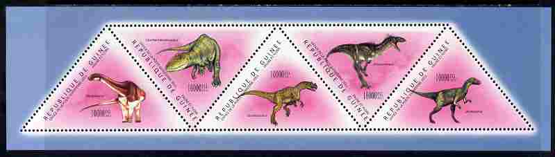 Guinea - Conakry 2011 Dinosaurs perf sheetlet containing set of 5 triangular shaped values unmounted mint, stamps on , stamps on  stamps on triangulars, stamps on  stamps on shaped, stamps on  stamps on animals, stamps on  stamps on dinosaurs