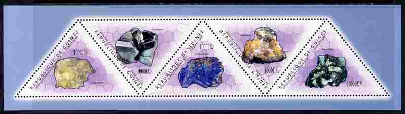 Guinea - Conakry 2011 Minerals perf sheetlet containing set of 5 triangular shaped values unmounted mint, stamps on , stamps on  stamps on triangulars, stamps on  stamps on shaped, stamps on  stamps on minerals