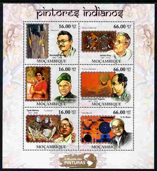 Mozambique 2011 Indian Paintings perf sheetlet containing 6 values unmounted mint, stamps on , stamps on  stamps on arts, stamps on  stamps on 