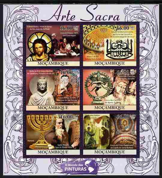 Mozambique 2011 Religious Art perf sheetlet containing 6 values unmounted mint, stamps on arts, stamps on religion, stamps on caravaggio, stamps on judaica, stamps on judaism, stamps on 