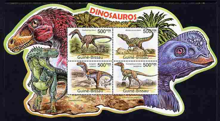 Guinea - Bissau 2011 Dinosaurs special shaped perf sheetlet containing 4 values unmounted mint , stamps on , stamps on  stamps on shaped, stamps on  stamps on dinosaurs
