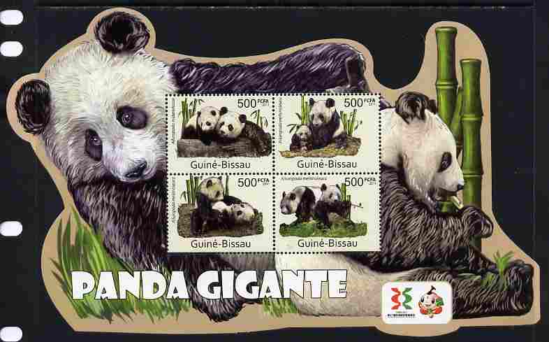 Guinea - Bissau 2011 Giant Pandas special shaped perf sheetlet containing 4 values unmounted mint , stamps on shaped, stamps on animals, stamps on bears, stamps on pandas