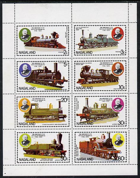 Nagaland 1979 Rowland Hill (Locomotives) perf  set of 8 values (2c to 80c) unmounted mint, stamps on , stamps on  stamps on postal   railways     rowland hill