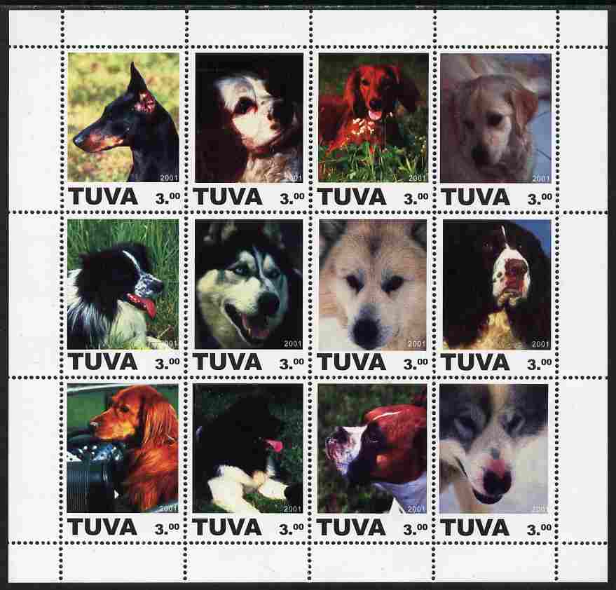 Touva 2001 Dogs #2 perf sheetlet containing complete set of 12 values unmounted mint, stamps on dogs