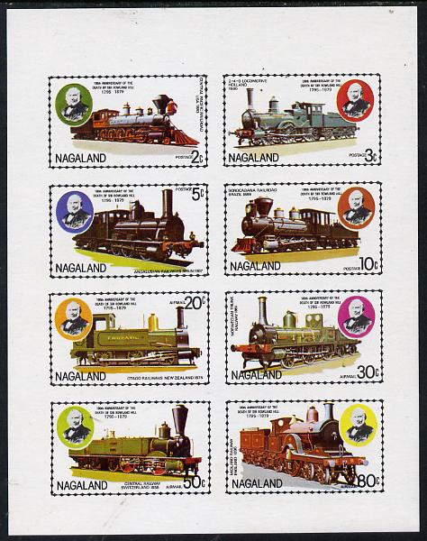 Nagaland 1979 Rowland Hill (Locomotives) imperf  set of 8 values (2c to 80c) unmounted mint , stamps on , stamps on  stamps on postal   railways     rowland hill