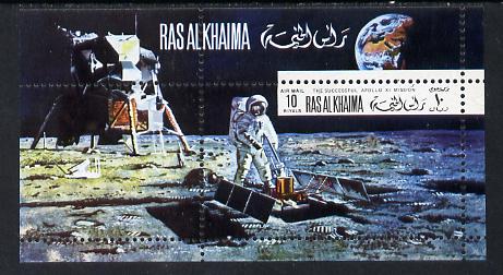 Ras Al Khaima 1969 Apollo 11 perf m/sheet 10r value showing working on the Moon unmounted mint, stamps on , stamps on  stamps on space