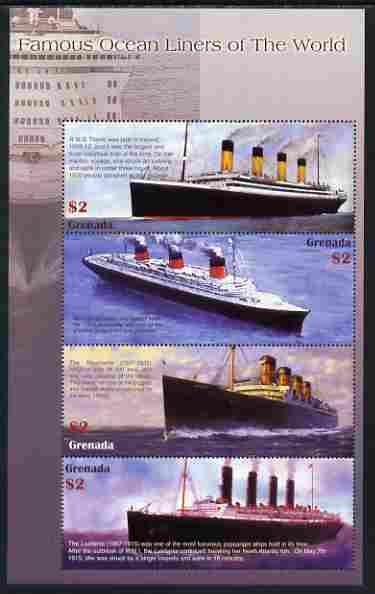 Grenada 1998 Famous Ocean Liners perf sheetlet containing set of 4 values unmounted mint, stamps on , stamps on  stamps on ships, stamps on  stamps on disasters