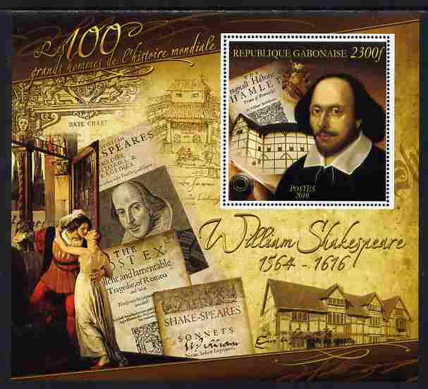 Gabon 2010-12 Greatest Personalities in World History - William Shakespeare large perf s/sheet unmounted mint, stamps on , stamps on  stamps on personalities, stamps on  stamps on shakespeare, stamps on  stamps on literature, stamps on  stamps on poetry, stamps on  stamps on poems