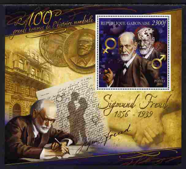 Gabon 2010-12 Greatest Personalities in World History - Sigmund Freud large perf s/sheet unmounted mint, stamps on , stamps on  stamps on personalities, stamps on  stamps on judaica, stamps on  stamps on judaism, stamps on  stamps on 