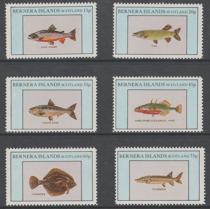 Bernera 1982 Fish (Char, Pike, Sturgeon, Flounder etc) perf set of 6 values (15p to 75p) unmounted mint, stamps on , stamps on  stamps on fish, stamps on  stamps on marine life