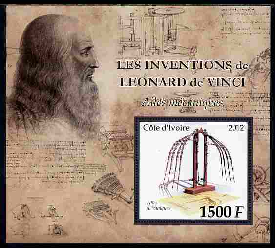 Ivory Coast 2012 Inventions of Leonardo da Vinci #7 Mechanical Wings large perf s/sheet unmounted mint, stamps on , stamps on  stamps on personalities, stamps on  stamps on leonardo, stamps on  stamps on da vinci, stamps on  stamps on arts, stamps on  stamps on science, stamps on  stamps on maths, stamps on  stamps on sculpture, stamps on  stamps on inventor, stamps on  stamps on aviation