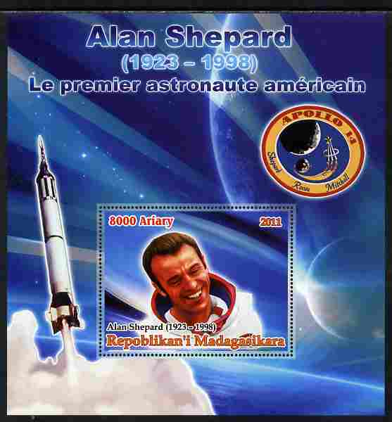 Madagascar 2012 50th Anniversary of First American in Space (Alan Shepard) large perf s/sheet unmounted mint, stamps on , stamps on  stamps on personalities, stamps on  stamps on space, stamps on  stamps on americana, stamps on  stamps on rockets