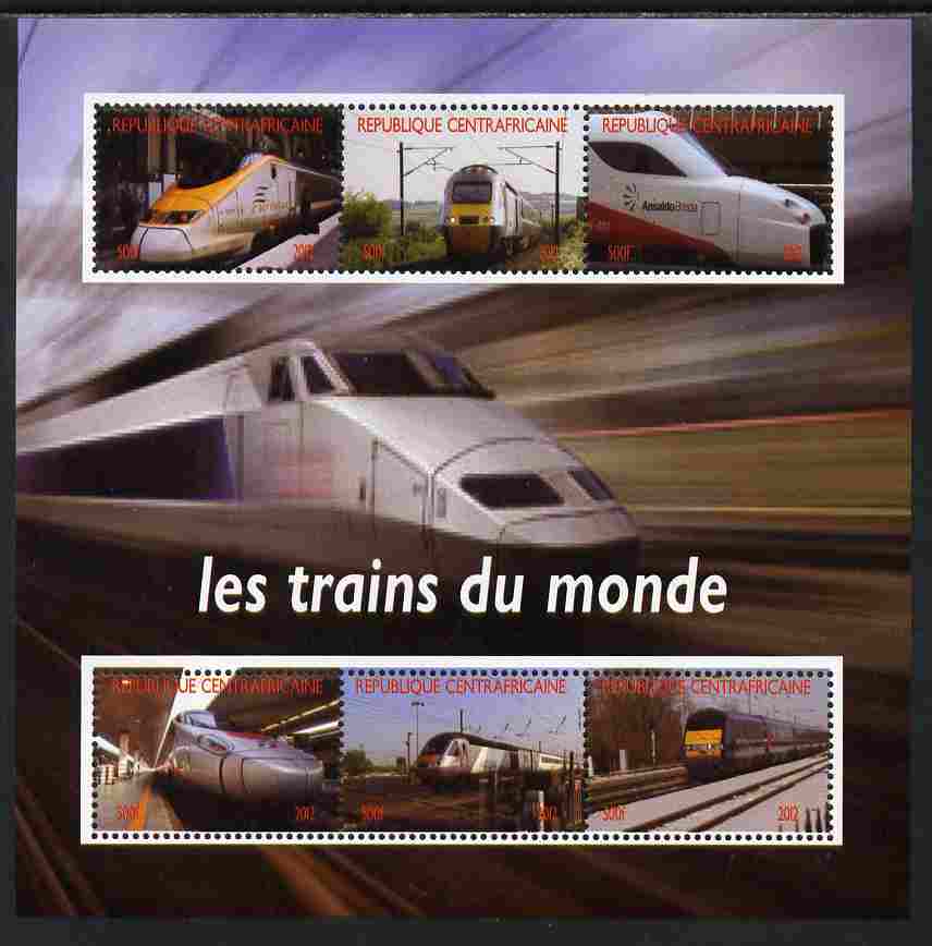 Central African Republic 2012 Trains of the World #1 perf sheetlet containing 6 values unmounted mint. Note this item is privately produced and is offered purely on its thematic appeal