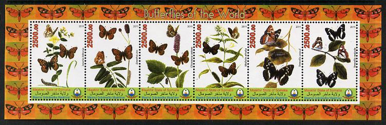 Puntland State of Somalia 2011 Butterflies of the World #3 perf sheetlet containing 6 values unmounted mint, stamps on , stamps on  stamps on butterflies