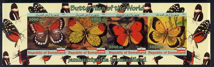 Somaliland 2011 Butterflies of the World #1 imperf sheetlet containing 4 values unmounted mint, stamps on , stamps on  stamps on butterflies