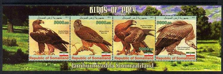 Somaliland 2011 Birds of Prey #1 perf sheetlet containing 4 values unmounted mint, stamps on , stamps on  stamps on birds, stamps on  stamps on birds of prey