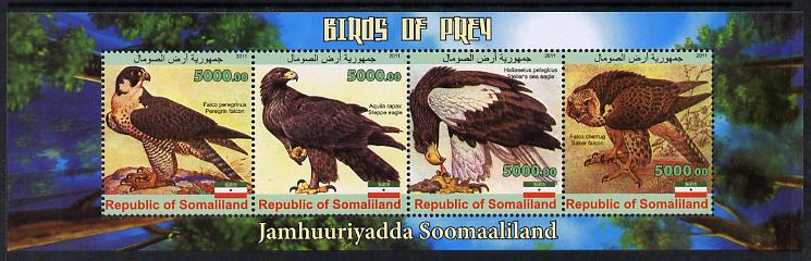 Somaliland 2011 Birds of Prey #2 perf sheetlet containing 4 values unmounted mint, stamps on birds, stamps on birds of prey