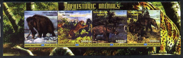 Maakhir State of Somalia 2011 Pre-historic Animals #4 perf sheetlet containing 4 values unmounted mint, stamps on , stamps on  stamps on dinosaurs