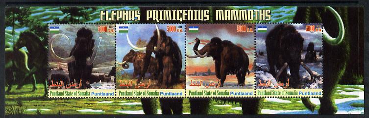 Puntland State of Somalia 2011 Pre-historic Elephants & Mammoths perf sheetlet containing 4 values unmounted mint, stamps on , stamps on  stamps on dinosaurs, stamps on  stamps on elephants