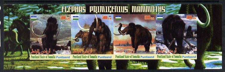 Puntland State of Somalia 2011 Pre-historic Elephants & Mammoths imperf sheetlet containing 4 values unmounted mint, stamps on dinosaurs, stamps on elephants