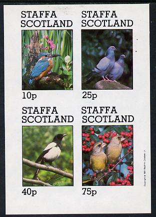 Staffa 1981 Birds #06 (Kingfisher, Pigeons, etc) imperf  set of 4 values (10p to 75p) unmounted mint , stamps on , stamps on  stamps on birds   kingfisher    pigeons