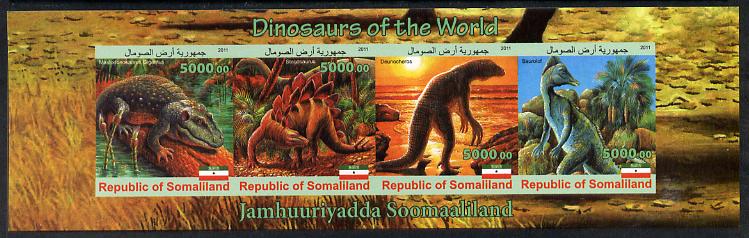 Somaliland 2011 Dinosaurs of the World imperf sheetlet containing 4 values unmounted mint, stamps on , stamps on  stamps on dinosaurs, stamps on  stamps on 