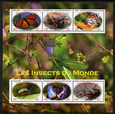 Chad 2012 Insects of the World perf sheetlet containing 6 values unmounted mint. Note this item is privately produced and is offered purely on its thematic appeal. . appeal, stamps on , stamps on  stamps on insects