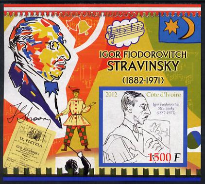 Ivory Coast 2012 Igor Stravinsky large imperf s/sheet unmounted mint, stamps on personalities, stamps on music, stamps on composers, stamps on stravinsky