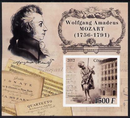 Ivory Coast 2012 Wolfgang Amadeus Mozart large imperf s/sheet unmounted mint, stamps on , stamps on  stamps on personalities, stamps on  stamps on mozart, stamps on  stamps on music, stamps on  stamps on composers, stamps on  stamps on masonics, stamps on  stamps on masonry