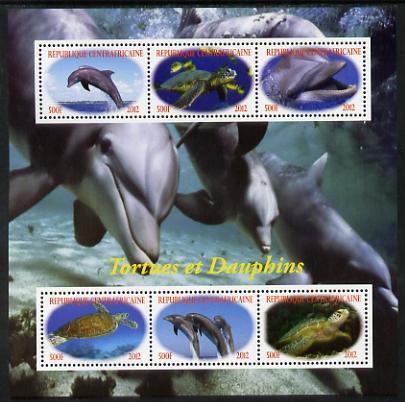 Central African Republic 2012 Turtles & Dolphins perf sheetlet containing 6 values unmounted mint. Note this item is privately produced and is offered purely on its thematic appeal, stamps on marine life, stamps on turtles, stamps on dolphins