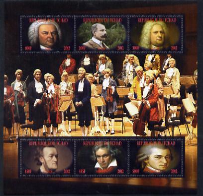 Chad 2012 Classical Composers perf sheetlet containing 6 values unmounted mint. Note this item is privately produced and is offered purely on its thematic appeal. . appea...