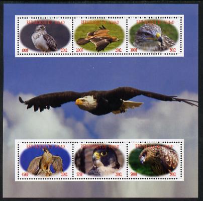 Chad 2012 Birds of Prey perf sheetlet containing 6 values unmounted mint. Note this item is privately produced and is offered purely on its thematic appeal, stamps on birds, stamps on birds of prey, stamps on eagles