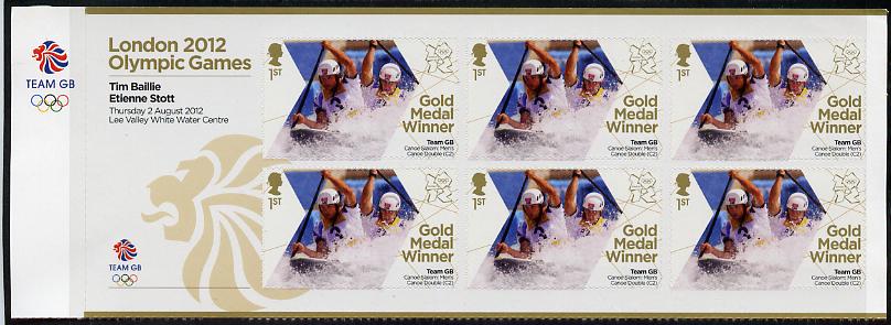 Great Britain 2012 London Olympic Games Team Great Britain Gold Medal Winner #03 - Tim Baillie & Etienne Stott (Mens Canoe Slalom) self adhesive sheetlet containing 6 x f..., stamps on olympics, stamps on self adhesive, stamps on london, stamps on rowing, stamps on canoes