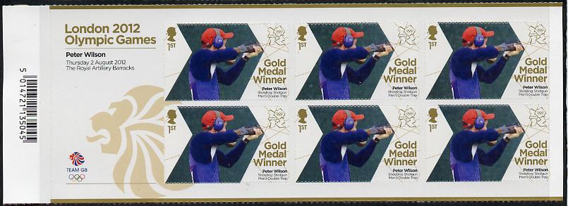 Great Britain 2012 London Olympic Games Team Great Britain Gold Medal Winner #04 - Peter Wilson (Shotgun) self adhesive sheetlet containing 6 x first class values unmount..., stamps on olympics, stamps on self adhesive, stamps on london, stamps on shooting, stamps on rifle