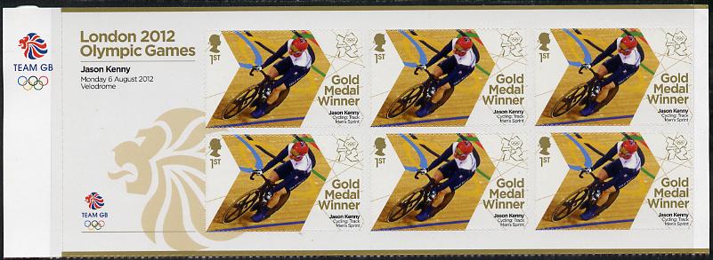 Great Britain 2012 London Olympic Games Team Great Britain Gold Medal Winner #18 - Jason Kenny (Track Cycling) self adhesive sheetlet containing 6 x first class values un..., stamps on olympics, stamps on self adhesive, stamps on london, stamps on bicycles