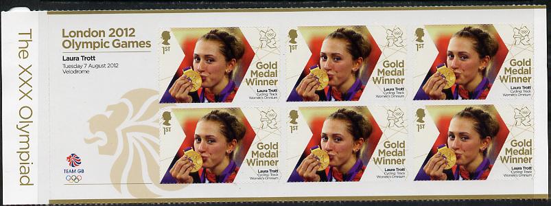 Great Britain 2012 London Olympic Games Team Great Britain Gold Medal Winner #21 - Laura Trott (Track Cycling) self adhesive sheetlet containing 6 x first class values un..., stamps on olympics, stamps on self adhesive, stamps on london, stamps on bicycles