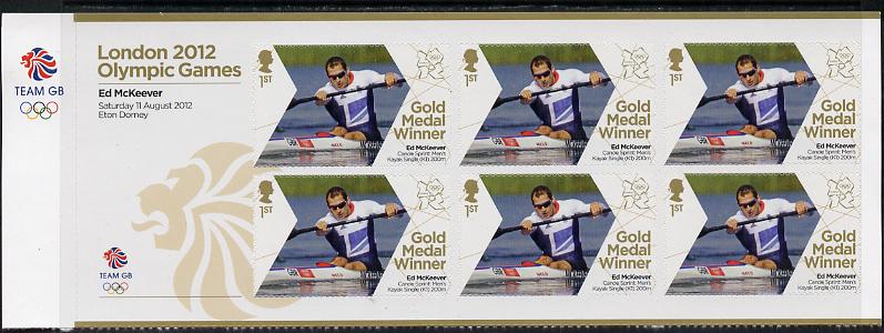 Great Britain 2012 London Olympic Games Team Great Britain Gold Medal Winner #26 - Ed McKeevert (Men's Canoe Sprint) self adhesive sheetlet containing 6 x first class values unmounted mint, stamps on olympics, stamps on self adhesive, stamps on london, stamps on rowing, stamps on canoes