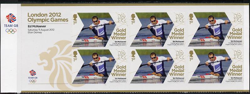 Great Britain 2012 London Olympic Games Team Great Britain Gold Medal Winner #26 - Ed McKeevert (Men's Canoe Sprint) self adhesive sheetlet containing 6 x first class values unmounted mint, stamps on , stamps on  stamps on olympics, stamps on  stamps on self adhesive, stamps on  stamps on london, stamps on  stamps on rowing, stamps on  stamps on canoes