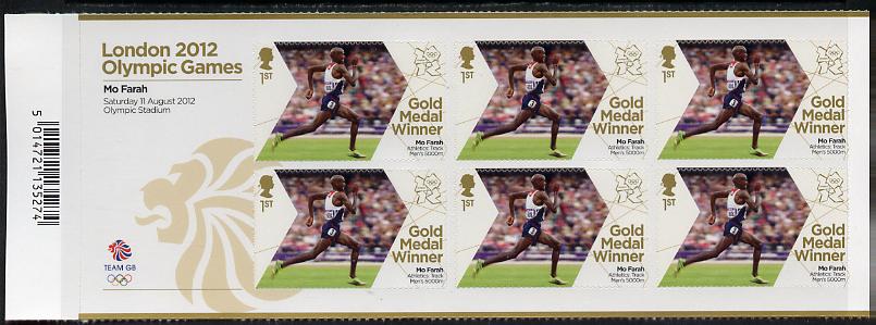 Great Britain 2012 London Olympic Games Team Great Britain Gold Medal Winner #27 - Mo Farah (5,000m) self adhesive sheetlet containing 6 x first class values unmounted mint, stamps on olympics, stamps on self adhesive, stamps on london, stamps on athletics, stamps on running