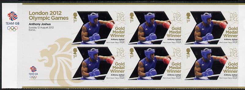 Great Britain 2012 London Olympic Games Team Great Britain Gold Medal Winner #29 - Anthony Joshua (Boxing) self adhesive sheetlet containing 6 x first class values unmoun..., stamps on olympics, stamps on self adhesive, stamps on london, stamps on boxing