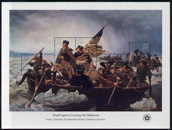 United States 1976 American Revolution Bicentenary (Interphil 76) Crossing the Delaware m/sheet of 5 unmounted mint, SG MS1666c, stamps on americana, stamps on personalities, stamps on flags, stamps on stamp exhibitions