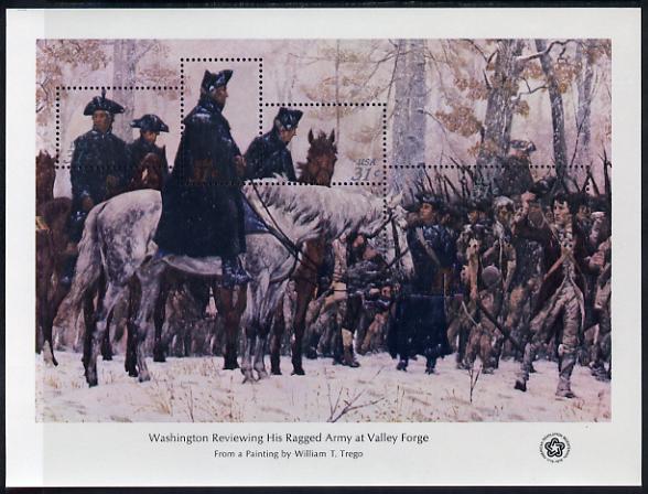 United States 1976 American Revolution Bicentenary (Interphil 76) Washington at Valley Forge m/sheet of 5 unmounted mint, SG MS1666d, stamps on americana, stamps on personalities, stamps on horses, stamps on stamp exhibitions