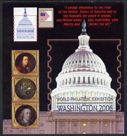 Antigua 2006 Washington International Stamp Exhibition perf sheetlet (Capitol Dome) unmounted mint, SG MS3975B, stamps on , stamps on  stamps on stamp exhibitions, stamps on  stamps on americana, stamps on  stamps on us presidents, stamps on  stamps on usa presidents, stamps on  stamps on 