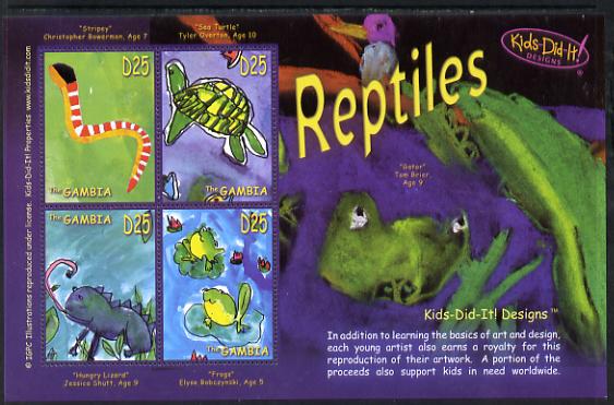 Gambia 2006 Kids Do It - Children's Paintings - Reptiles perf sheetlet containing set of 4 unmounted mint SG 4916-19, stamps on , stamps on  stamps on arts, stamps on  stamps on children, stamps on  stamps on reptiles, stamps on  stamps on snakes, stamps on  stamps on frogs